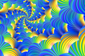 blue green yellow spiral scallops abstract graphic art