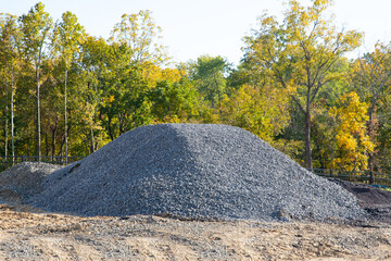 Big pile of small stones, gravel focus on the foreground
