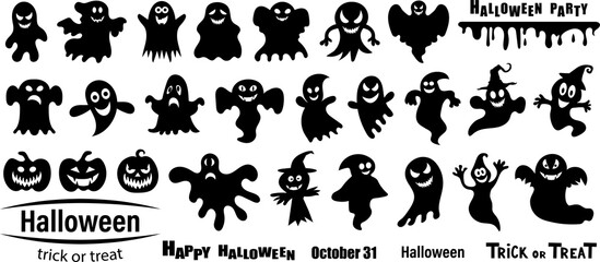Halloween ghost silhouette set 
