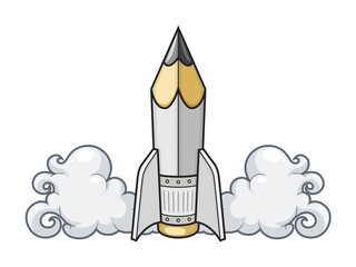 Creative concept pencil as rocket PNG illustration