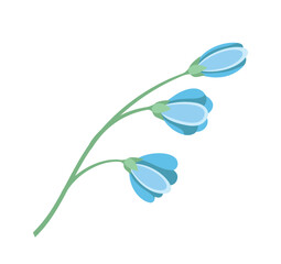 Beautiful blue flower. Poster or banner for website, watercolor drawing. Botany and floristry, plant, biology. Symbol of spring, elegance, aesthetics and beauty. Cartoon flat vector illustration