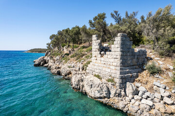 Aerial View of the Sedir Island in Marmaris, Mugla, Turkey. September 2022