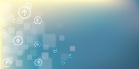 Abstract background with geometric tech shapes, blurred square shapes, arrow symbol. Background for the Internet banner. Blue scientific or medical background.