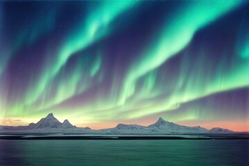 Aurora Borealis (The Northern Lights) over winter 2022-2023. Landscape image of gorgeous and bright...