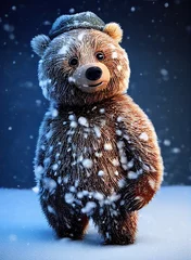Foto op Aluminium Grizzly Bear Cub 3D rendered Computer generated image with a snowy winter scene new for Winter 2023. Windy snowstorm and frosty blizzard keeps this cute animal chilly © Brian