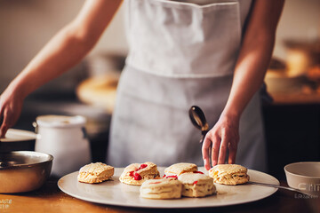 Photo realistic illustration of a chef baking scones - obrazy, fototapety, plakaty