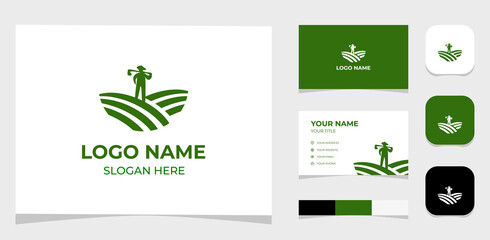 Template Logo Creative Farmer and field. Creative Template with color pallet, visual branding, business card and icon.