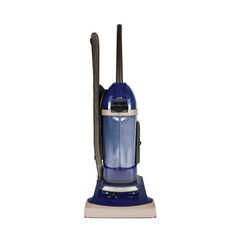Old dependable blue bagless vacuum cleaner isolated.