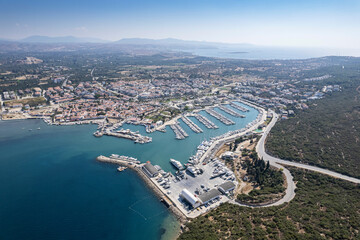 Naklejka premium Sigacik Marina in the Cittaslow City Seferihisar Drone Shot, Izmir Turkey