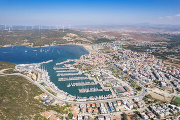 Obraz premium Sigacik Marina in the Cittaslow City Seferihisar Drone Shot, Izmir Turkey