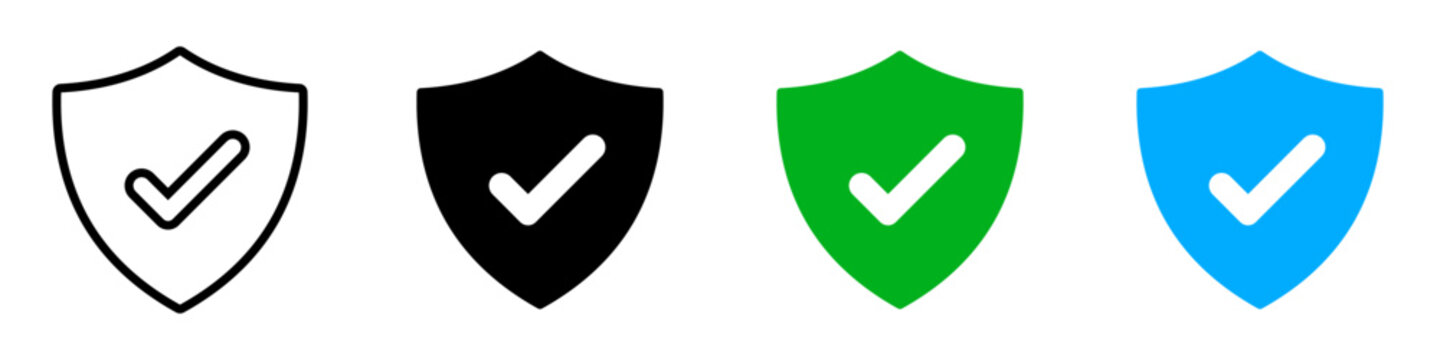 Conjunto de iconos de escudo de protección con icono de verificación. Seguridad. Ilustración vectorial