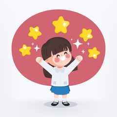 Cute cartoon student girl cheerful with point 5 stars back to school character.