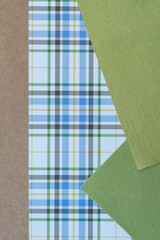 old scrapbook paper background with rough green cards and brown border