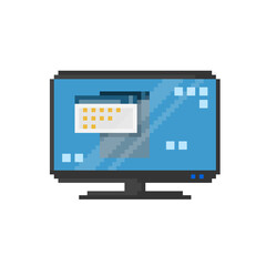 Desktop screen display computer pixelart icon illustration