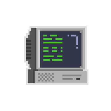 Computer old pixelart icon illustration