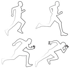 Fototapeta premium Runners. Four linear silhouettes of runners. Linear art. The shadows of the runners. Athletics. Stencils