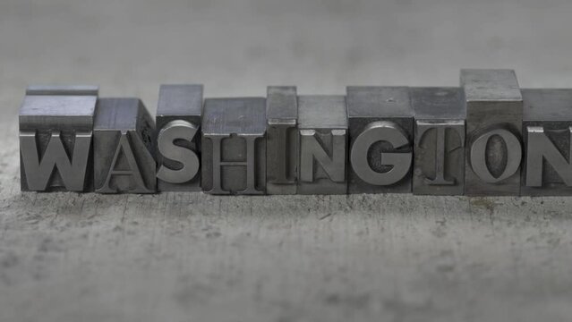 Washington DC in metal letters build from vintage letterpress blocks
