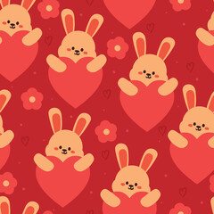 seamless pattern cartoon bunny with heart and flower. cute wallpaper for textile, gift wrap paper