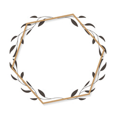 Golden Polygon Frame With Decorative Floral Vintage Ornament. -  Vector.