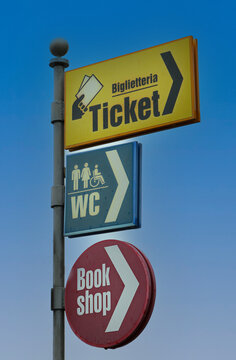 Guideposts On Pole For Tourists Showing Directions On Travel Destinations