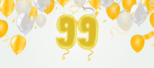 greeting card  Happy birthday number 99 in fun art style with Balloons party confetti.
