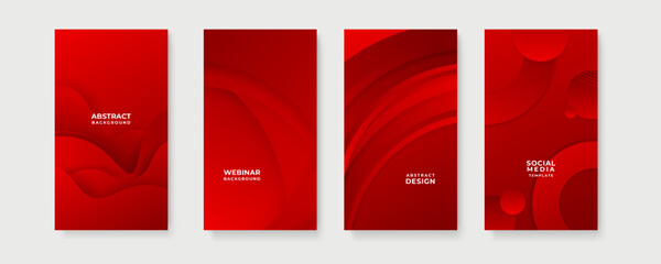 Vector set of abstract red creative backgrounds in minimal trendy style with copy space for text - design templates for social media stories