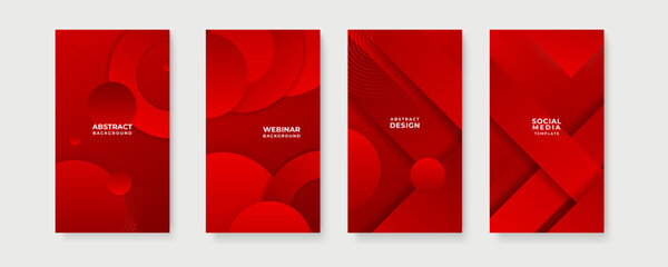 Vector set of abstract red creative backgrounds in minimal trendy style with copy space for text - design templates for social media stories