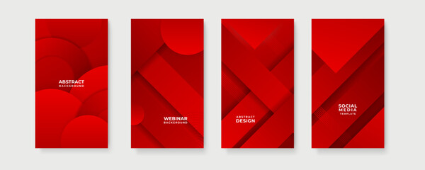 Vector set of abstract red creative backgrounds in minimal trendy style with copy space for text - design templates for social media stories