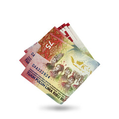 3d rendering of Folded Indonesian rupiah notes isolated on white background. 