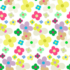 カラフルな花模様のシームレスパターン、カラフルな花柄のリピートパターン、花模様のテキスタイルデザイン、壁紙イラスト素材、背景イラスト素材