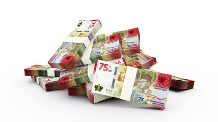Obraz na płótnie Canvas 3D rendering of Stacks of Indonesian rupiah notes