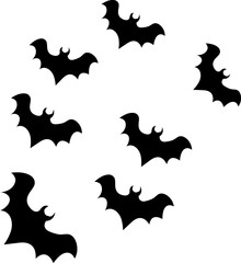 Flying bats group isolated on white background. Black night bat silhouettes..eps