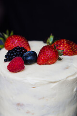 Close up of a blackberry and strawberry pie with copy space.