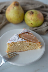 sweet home made pear almond pie on a table