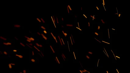 Rolgordijnen Overlay fire sparks bonfire embers. Burning red hot flying sparks fire rise in the dark night sky. Royalty high-quality stock fire embers particles over on black background © jang