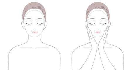 フェイスパックで肌を保湿する女性　ポーズセット