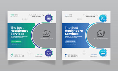 Medical healthcare social media post design and web banner template