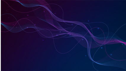 Vector wave lines flowing dynamic colorful blue pink isolated on black background for concept of AI technology, digital, communication, science, music