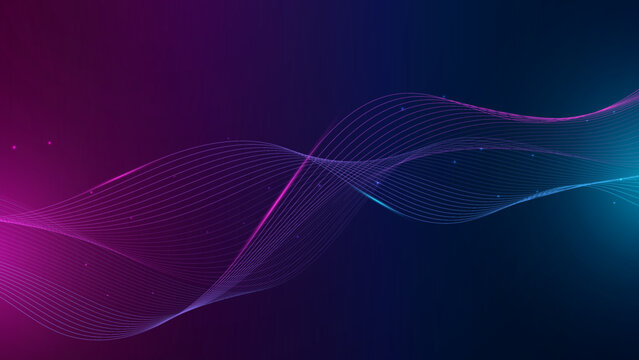 Vector wave lines flowing dynamic colorful blue pink isolated on black background for concept of AI technology, digital, communication, science, music