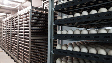 Eggs trolley on the incubation machine.