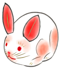 水墨画　張り子　うさぎ