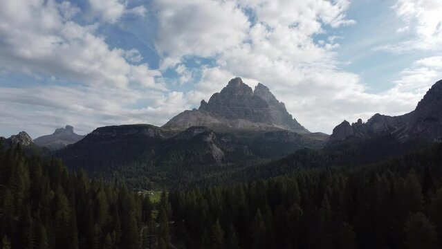 Antorno Lake and Tre Cime di Lavaredo Peaks Reflection in Italian Dolomites