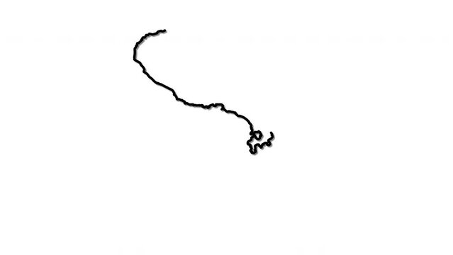 Saint Kitts and Nevis map, country territory outline self drawing animation. Line art.