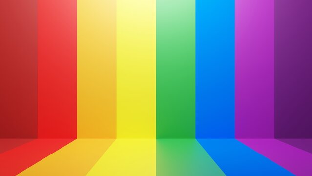 Rainbow backdrop of a symbol of the LGBTQ+ Pride, Background scenes for LGBT content, 3D rendering image.