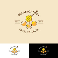 Honey symbol design concept. Creative logo design idea with honey and dipper in negative space. Vector icon template.