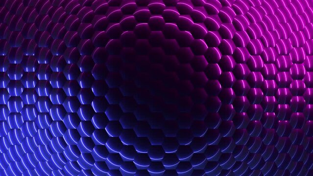Abstract blue and purple light background of circles. Seamless loop animation. 4K footage