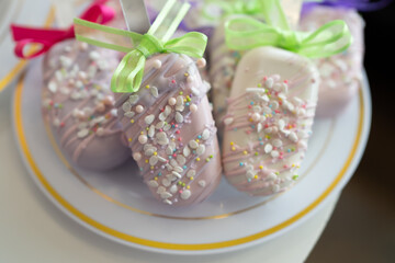 Birthday cake with decorations - close up view