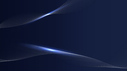 Abstract wave lines elements with glowing light on blue background luxury style.