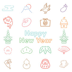 正月シンプルアイコンセット