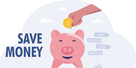 Saving with piggy bank. transparent Illustration png